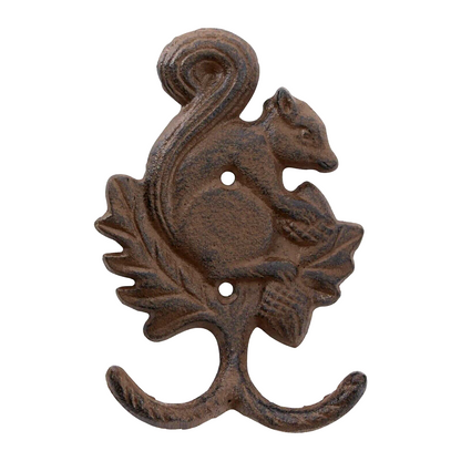 Squirrel Holding Acorn Wall Hook Key Towel Coat Rack Hanger Rustic Brown Iron 6"