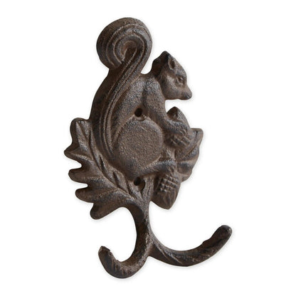 Squirrel Holding Acorn Wall Hook Key Towel Coat Rack Hanger Rustic Brown Iron 6"