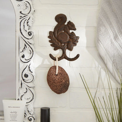 Squirrel Holding Acorn Wall Hook Key Towel Coat Rack Hanger Rustic Brown Iron 6"