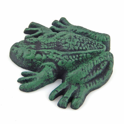 2 Cast Iron Green Frog Figurines Toad Statue Paperweight Garden Porch Pond Decor