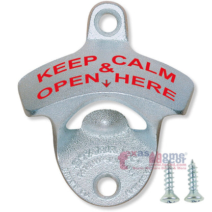 Keep Calm & Open Here Beer Bottle Opener Cast Iron Wall Mount Starr X w/ Screws