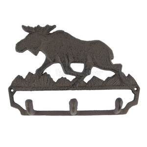 Moose Key Rack Cast Iron Coat Towel Hanger Rustic Brown Wall Mounted