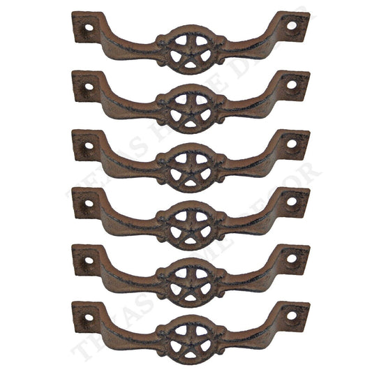 6 Star Handles Cast Iron Antique Style Rustic Barn Gate Drawer Pull Shed Door