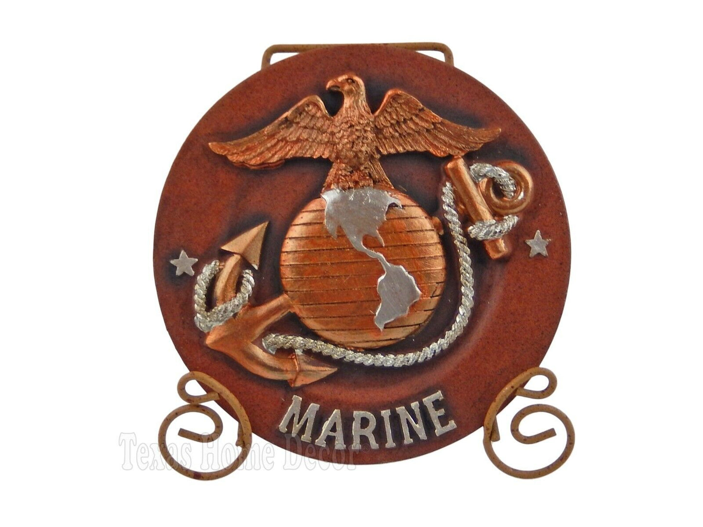 USMC Decorative Plate Polyresin Metal Easel Military Table Top Display 5 3/8 in