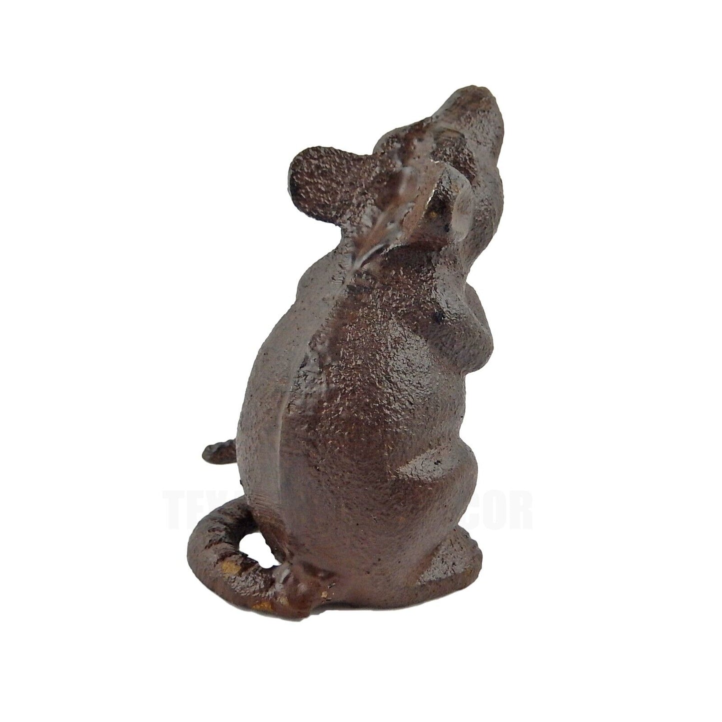 Cast Iron Mouse Sniffing Figurine Statue Paperweight Rustic Antique Brown 4 inch