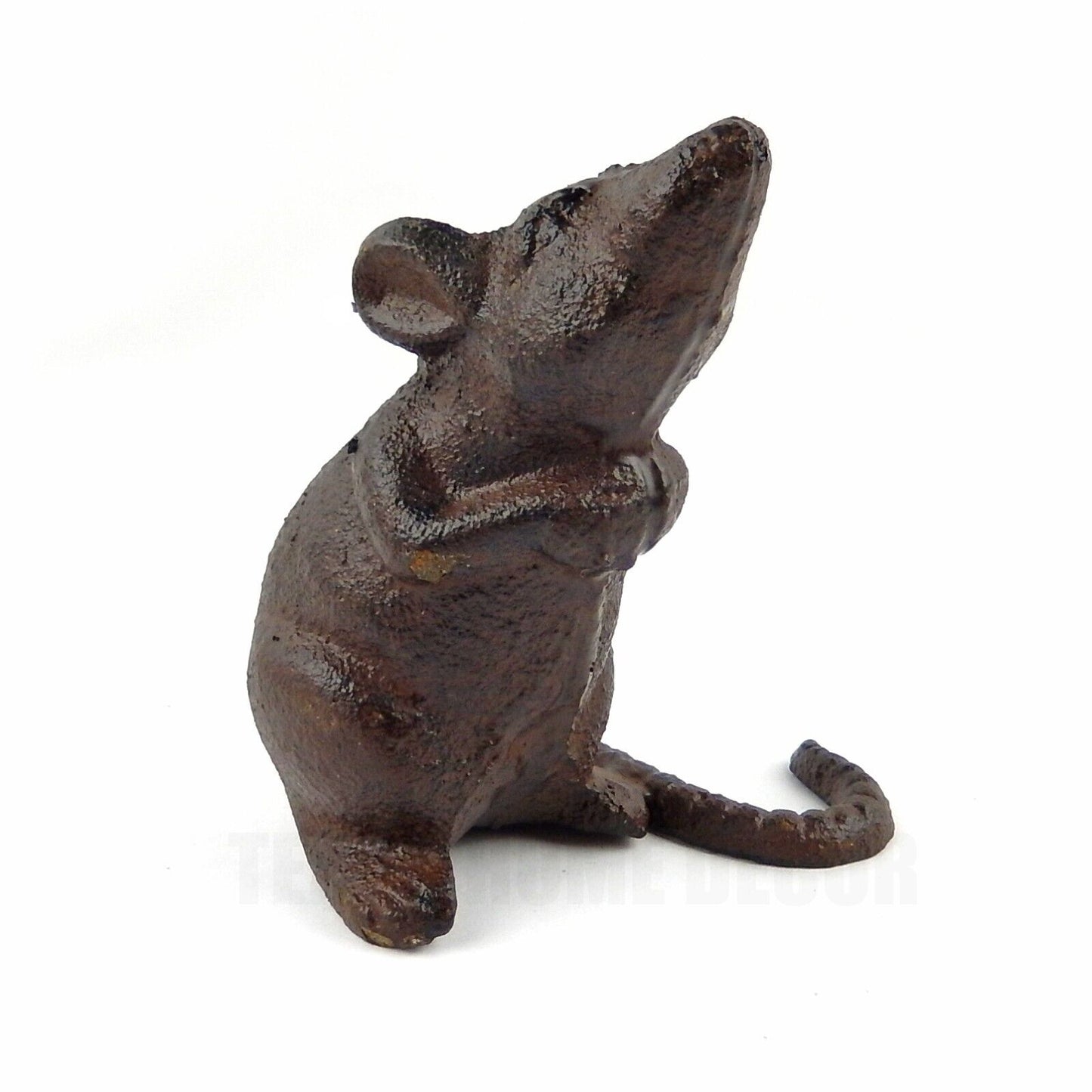 Cast Iron Mouse Sniffing Figurine Statue Paperweight Rustic Antique Brown 4 inch