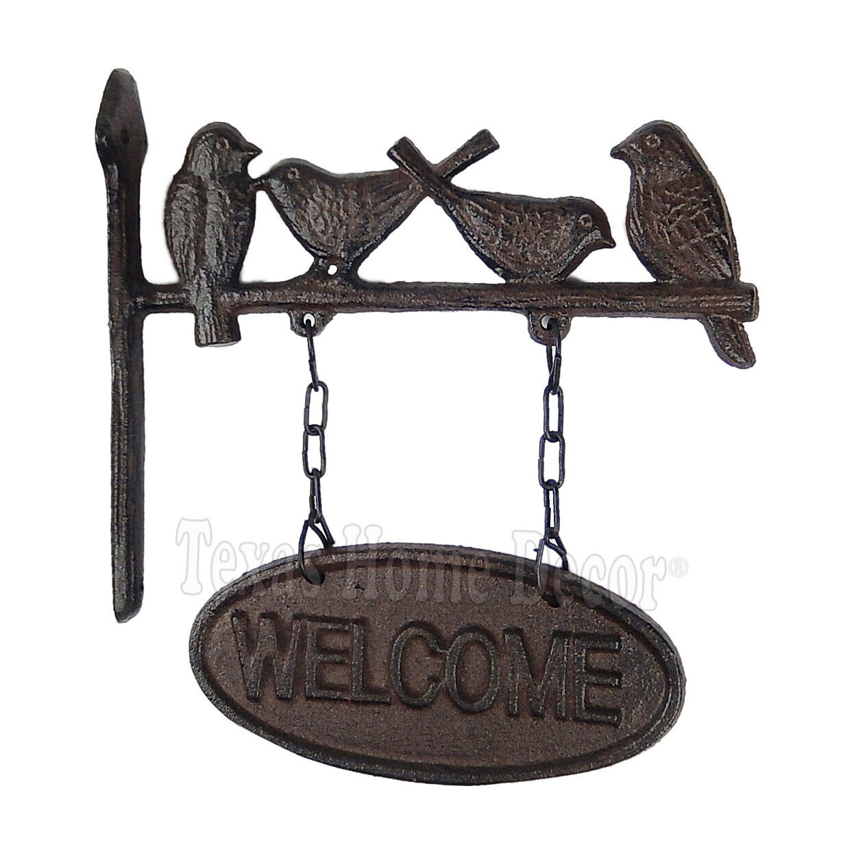 Bird Welcome Goodbye Sign Cast Iron Wall Mount Rustic Antique Style Double Sided