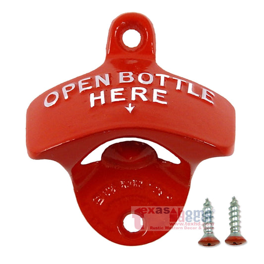 Red Open Bottle Here Beer Bottle Opener Powder Coated Cast Iron Wall Mount Starr