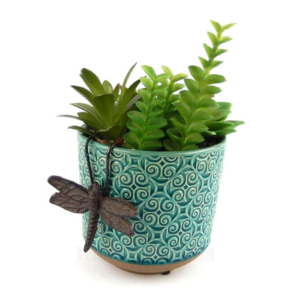 Dragonfly Flower Pot Ornament Hook Cast Iron Garden Yard Hanger Rustic Brown