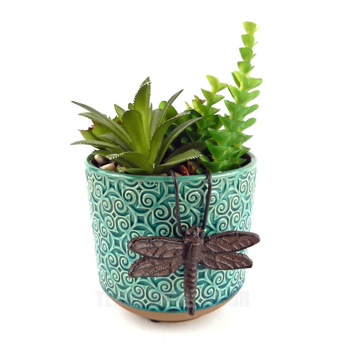 Dragonfly Flower Pot Ornament Hook Cast Iron Garden Yard Hanger Rustic Brown