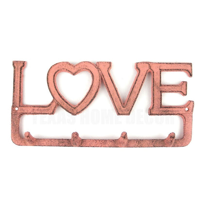 Cast Iron Love Heart Wall Hook Rack Key Towel Coat Hanger Rustic Peach Finish