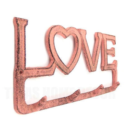 Cast Iron Love Heart Wall Hook Rack Key Towel Coat Hanger Rustic Peach Finish