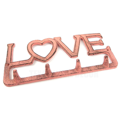 Cast Iron Love Heart Wall Hook Rack Key Towel Coat Hanger Rustic Peach Finish