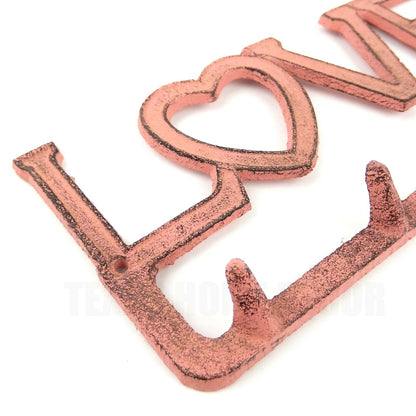Cast Iron Love Heart Wall Hook Rack Key Towel Coat Hanger Rustic Peach Finish