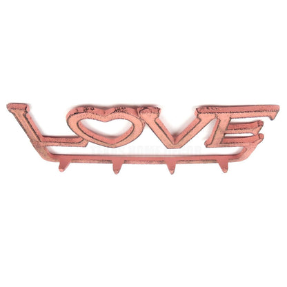 Cast Iron Love Heart Wall Hook Rack Key Towel Coat Hanger Rustic Peach Finish