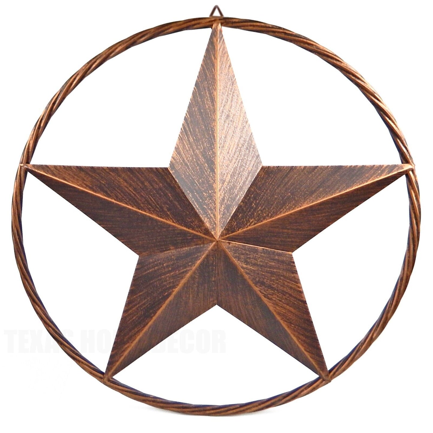 Metal Barn Star with Rope Ring Circle Large Texas Western Brushed Copper 17.5 in