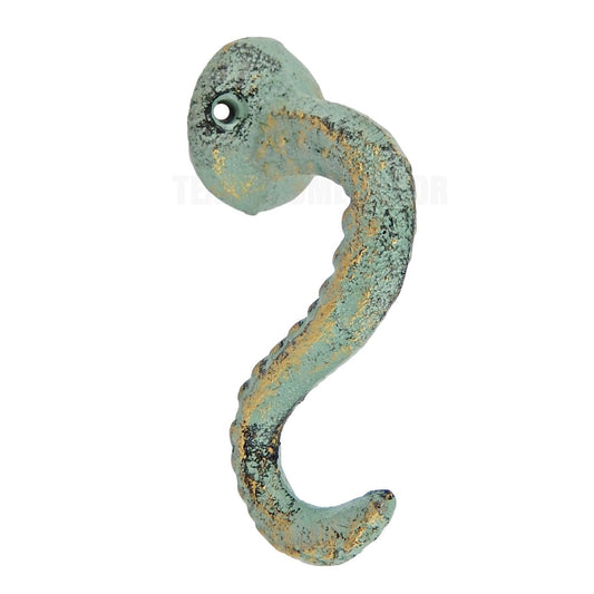 Octopus Tentacle Wall Hook Cast Iron Coat Towel Hanger Green Gold Nautical Beach