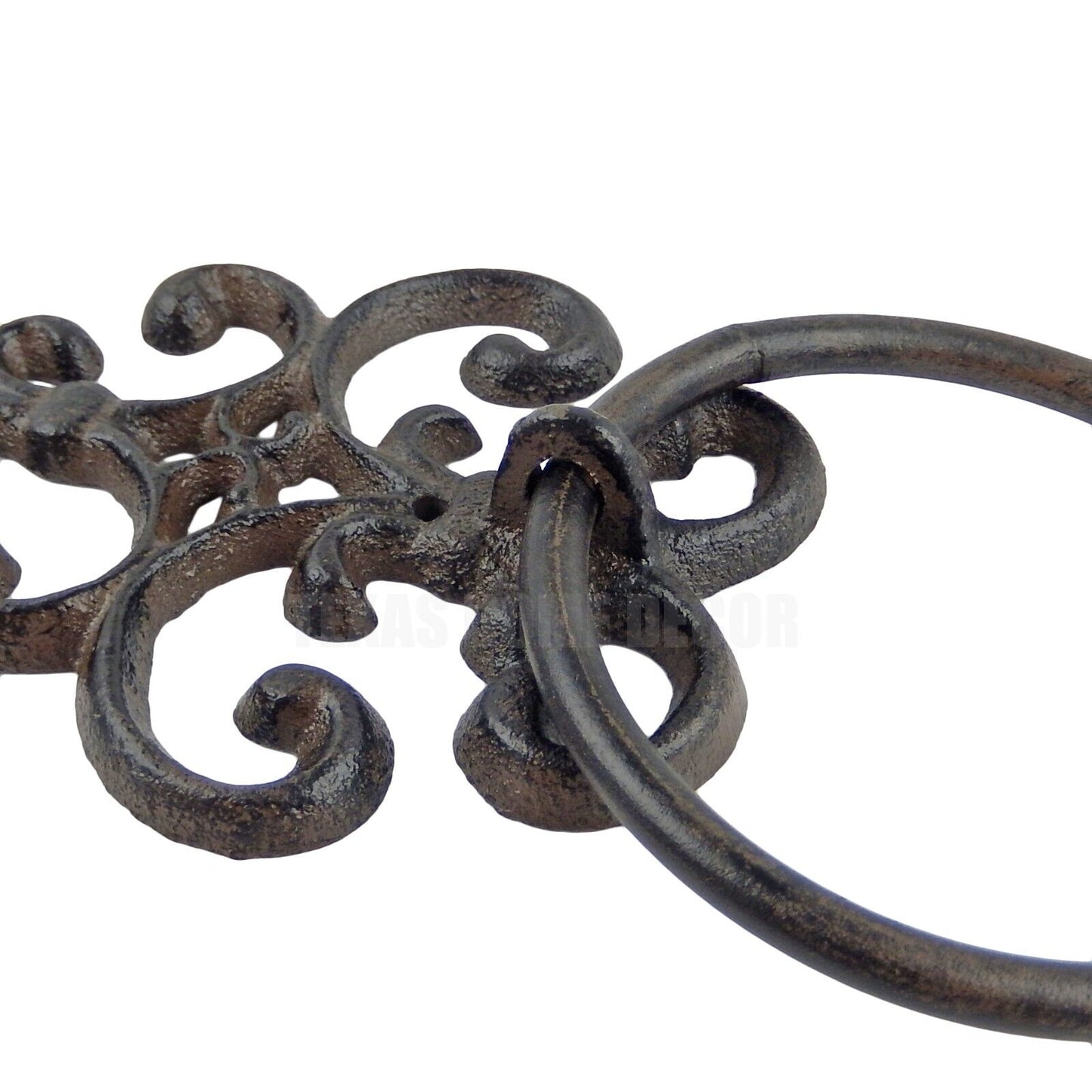 Fleur De Lis Hand Towel Ring Hanger Cast Iron Rustic Victorian Scroll Wall Mount