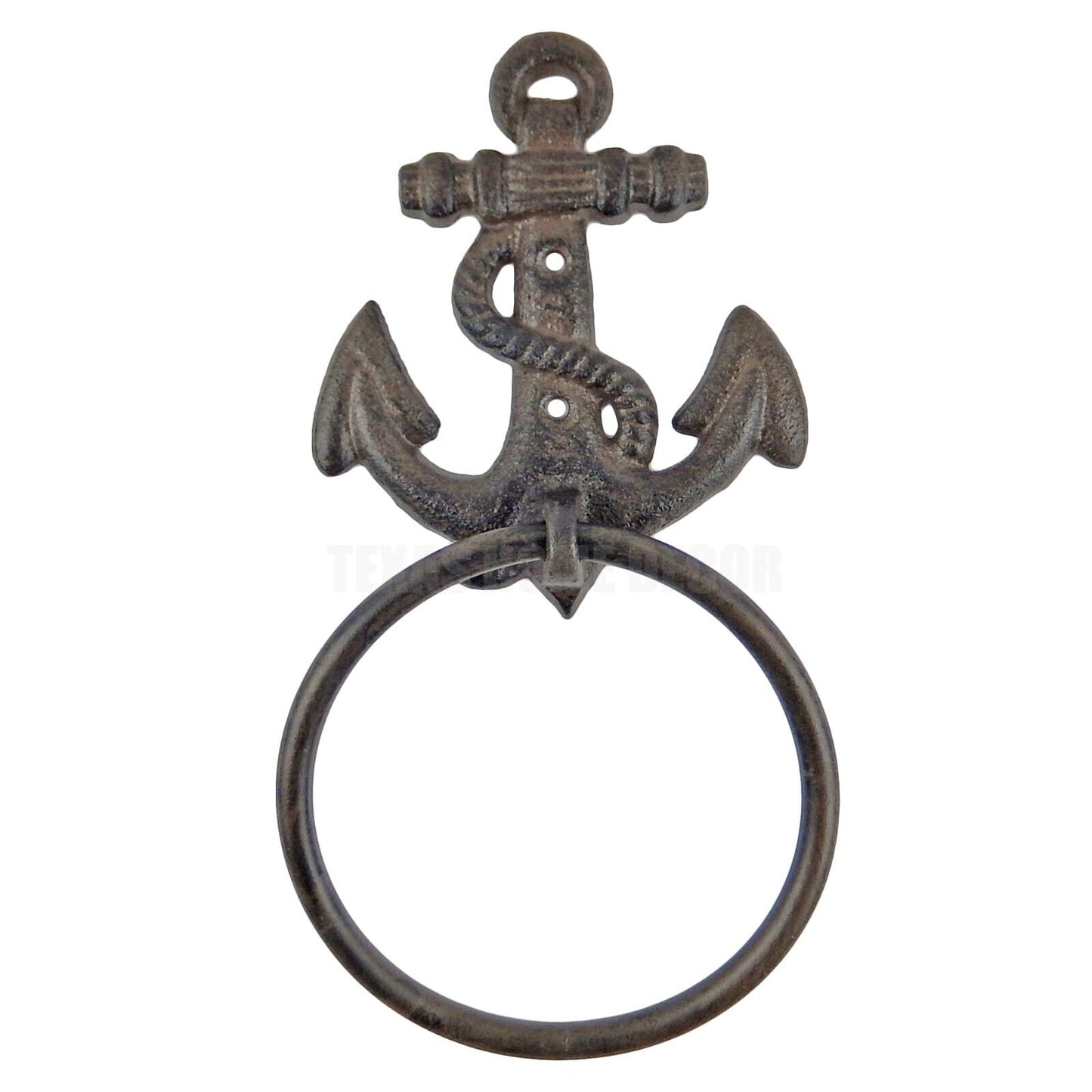 Anchor Towel Ring Hanger Cast Iron Rustic Nautical Beach Decor Brown