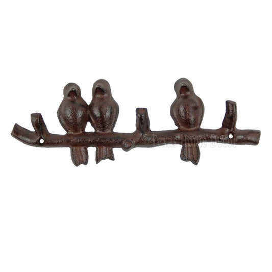 Perched Birds On Branch Coat Rack Cast Iron Wall Mounted Key Hook Towel Hanger