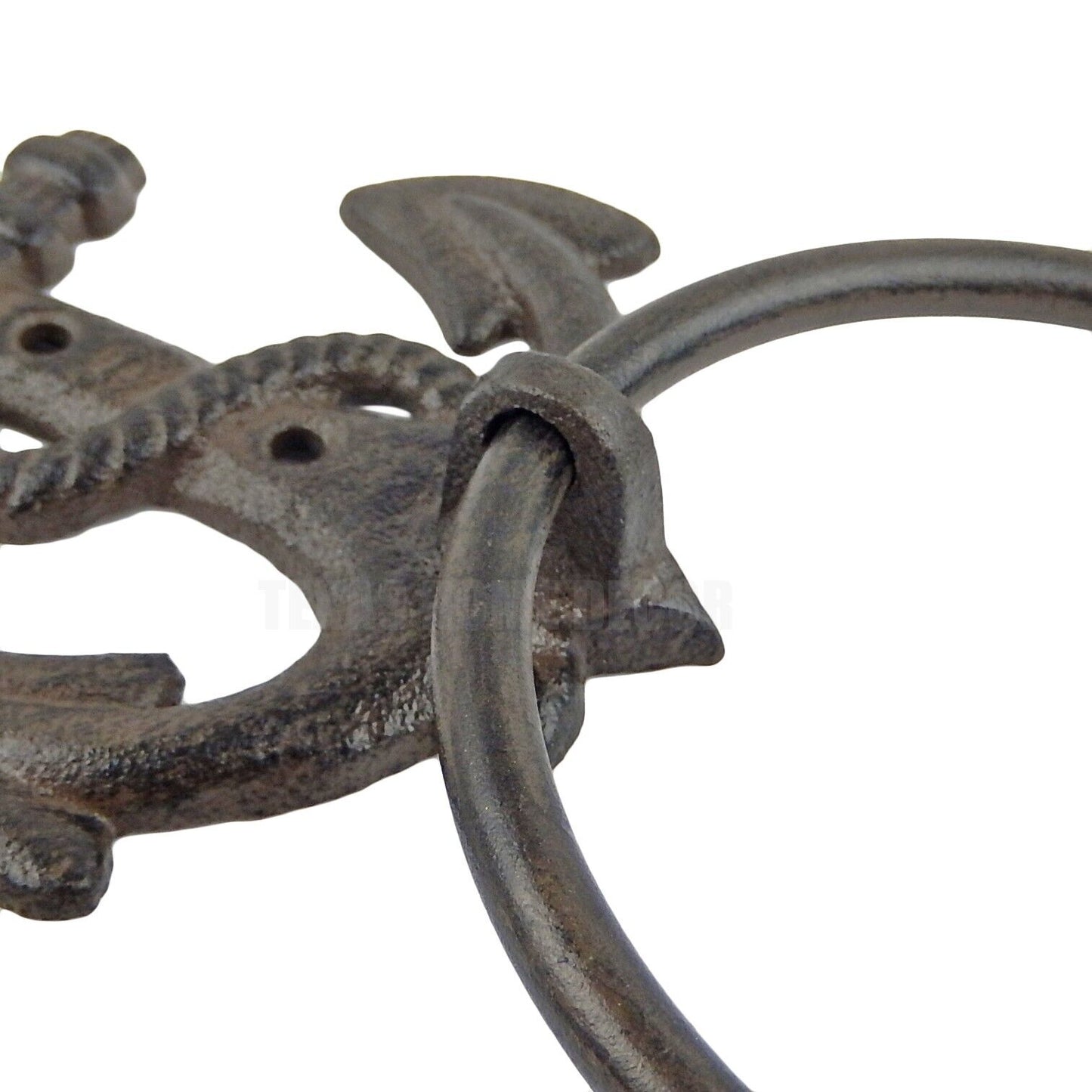 Anchor Towel Ring Hanger Cast Iron Rustic Nautical Beach Decor Brown