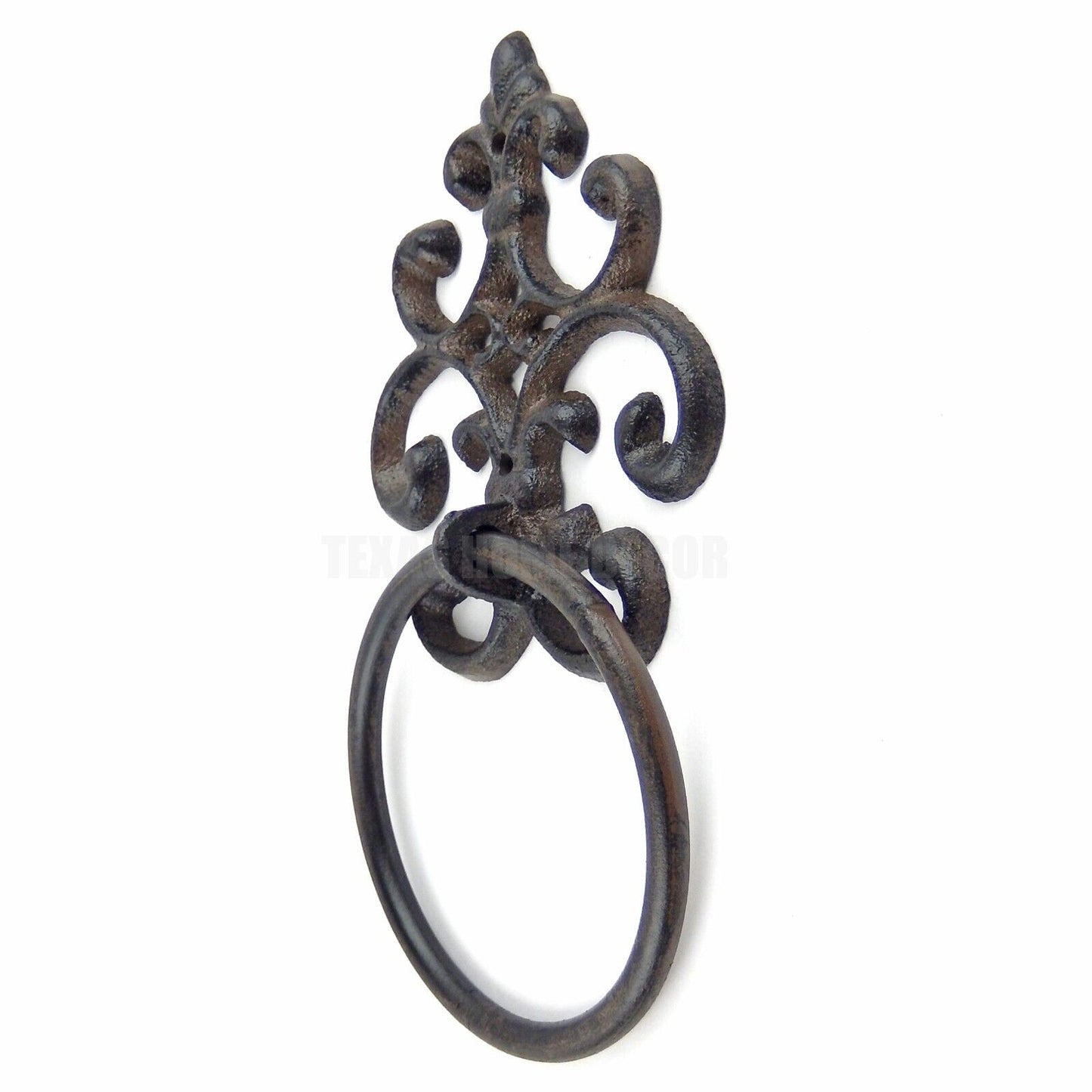 Fleur De Lis Hand Towel Ring Hanger Cast Iron Rustic Victorian Scroll Wall Mount