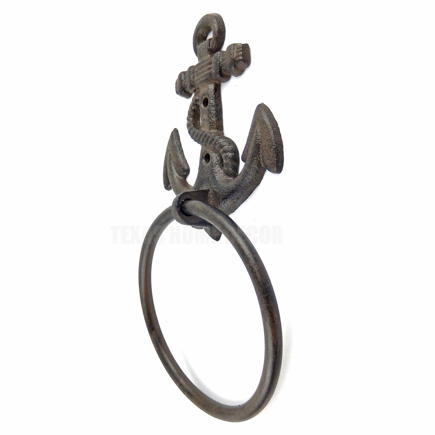 Anchor Towel Ring Hanger Cast Iron Rustic Nautical Beach Decor Brown