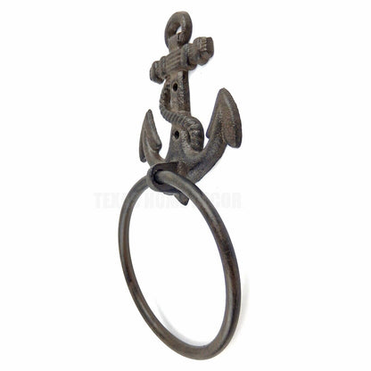 Anchor Towel Ring Hanger Cast Iron Rustic Nautical Beach Decor Brown