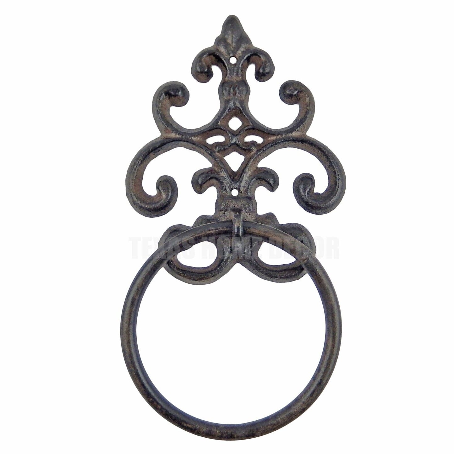 Fleur De Lis Hand Towel Ring Hanger Cast Iron Rustic Victorian Scroll Wall Mount