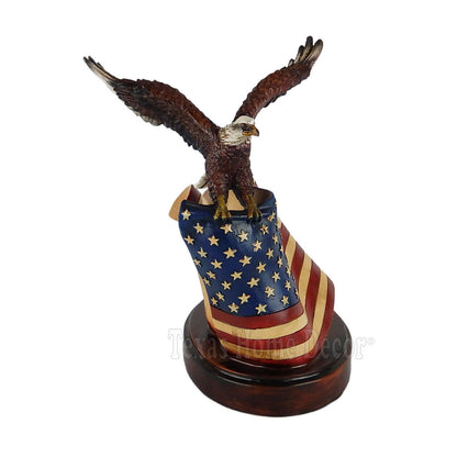 Bald Eagle American Flag Figurine Statue Patriotic Decor Hand Painted Polyresin