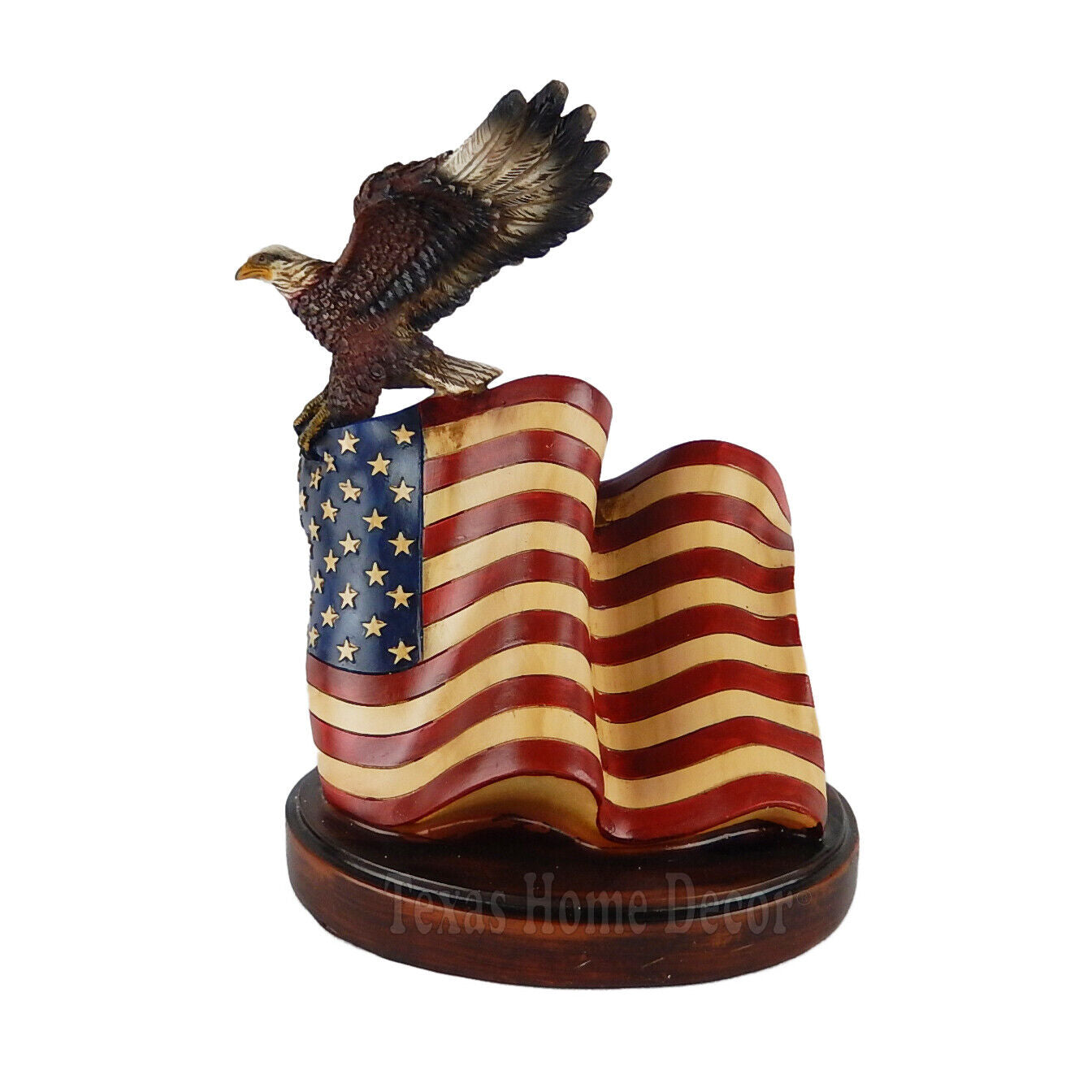 Bald Eagle American Flag Figurine Statue Patriotic Decor Hand Painted Polyresin