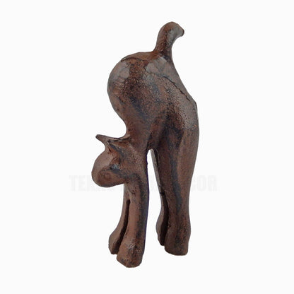 Small Cast Iron Cat Arching Back Figurine Table Top Shelf Decor Rustic Brown