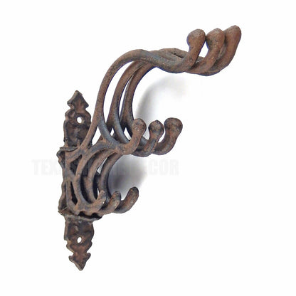 Large Swivel Wall Hook Cast Iron Coat Rack Purse Hanger Victorian Rusty Brown