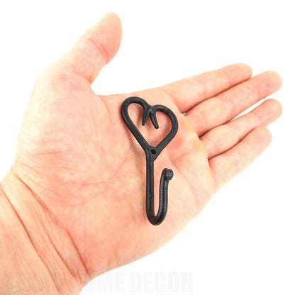 Tiny Small Heart Shaped Metal Wall Hook Key Hanger Wrought Iron Rustic Black 3"