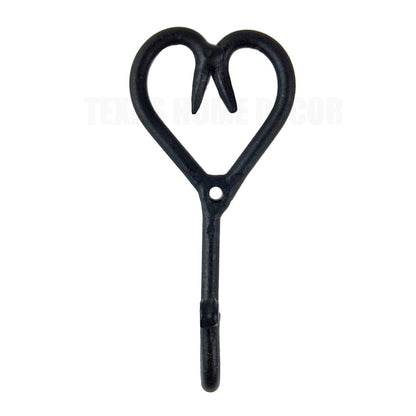 Tiny Small Heart Shaped Metal Wall Hook Key Hanger Wrought Iron Rustic Black 3"