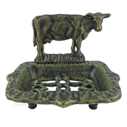 Cow Soap Dish Cast Iron Rustic Country Decor Verdigris Green Gold