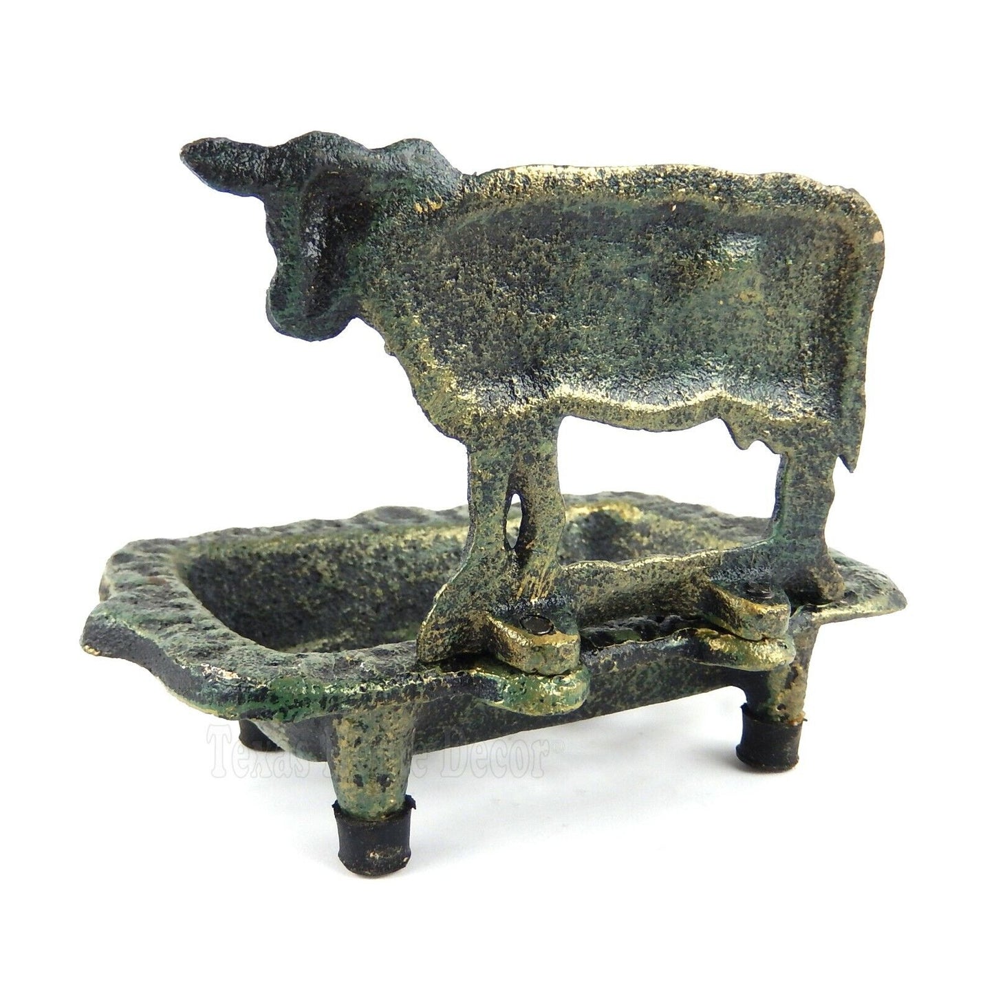 Cow Soap Dish Cast Iron Rustic Country Decor Verdigris Green Gold