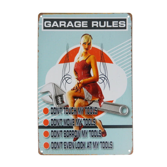 Garage Rules Pin Up Retro Metal Tin Sign Don't Touch My Tools 11 3/4 inch