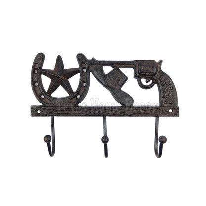 Hat Horseshoe Star Pistol Key Hook Cast Iron Towel Coat Hanger Rustic Western