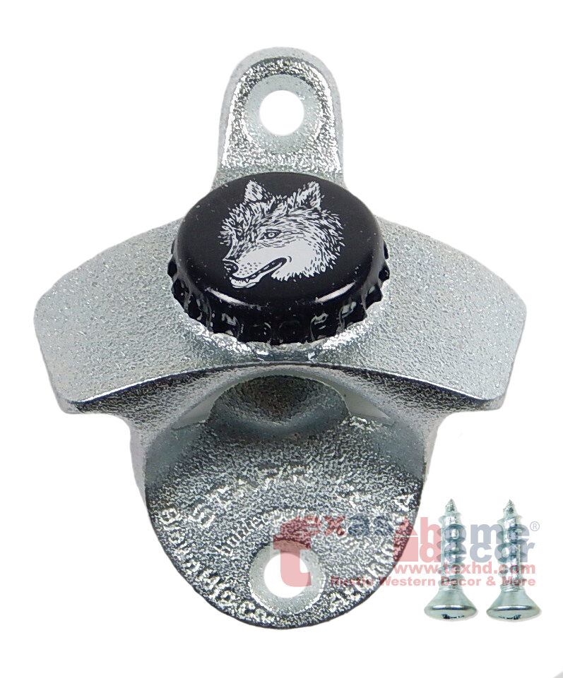 Black Wild Wolf Brewing Beer Opener Bottle Cap Starr X Wall Mounted Cast Iron