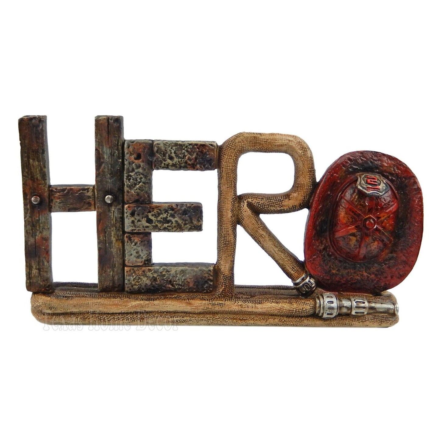 Fireman Firefighter Hero Plaque Sign Rustic Hand Painted Polyresin Bullets