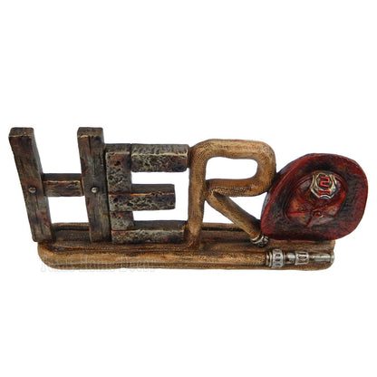 Fireman Firefighter Hero Plaque Sign Rustic Hand Painted Polyresin Bullets