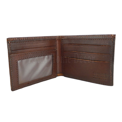 Route 66 Wallet Bi-Fold Genuine Brown Tooled Leather Made in USA