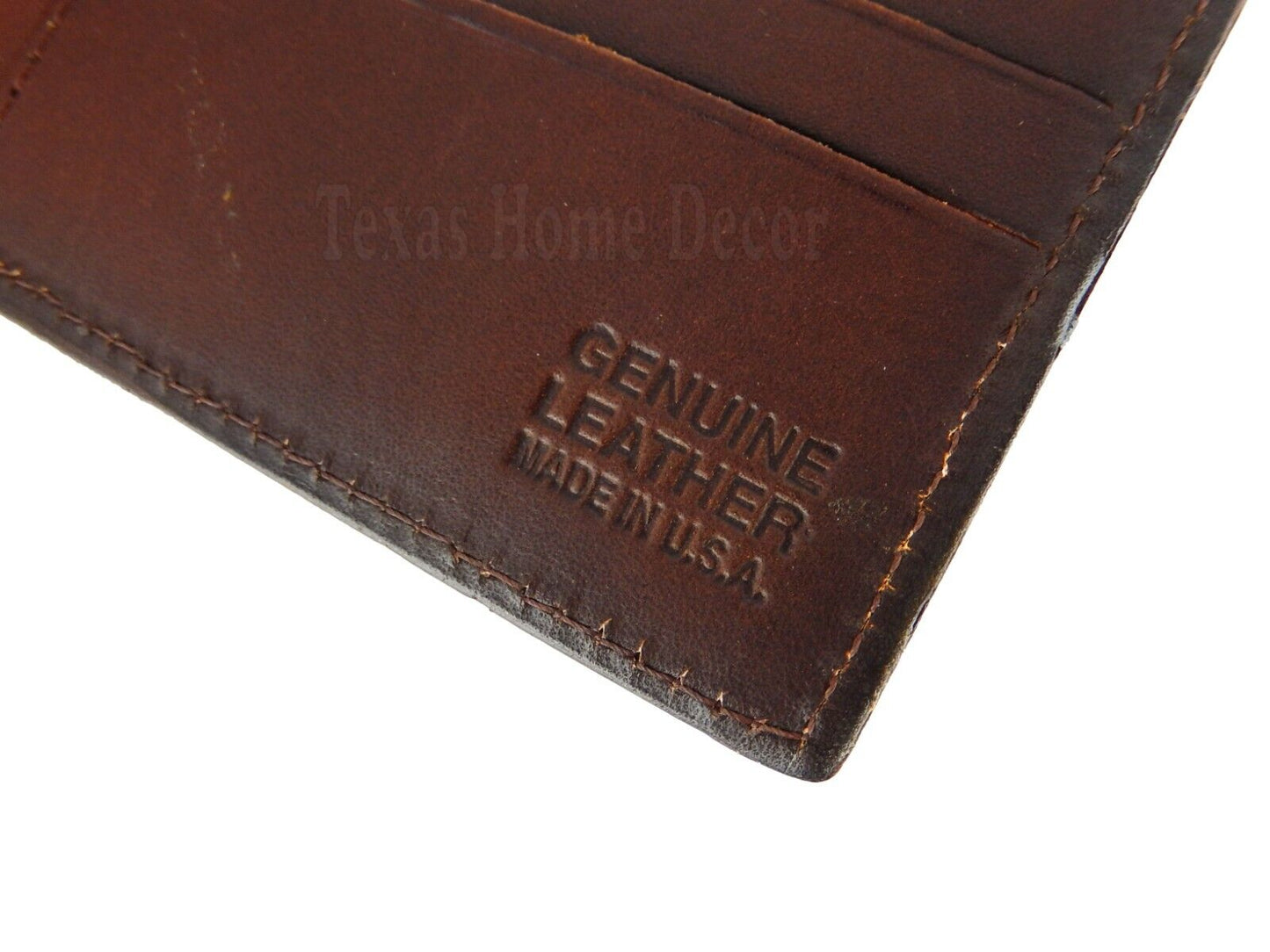 Route 66 Wallet Bi-Fold Genuine Brown Tooled Leather Made in USA