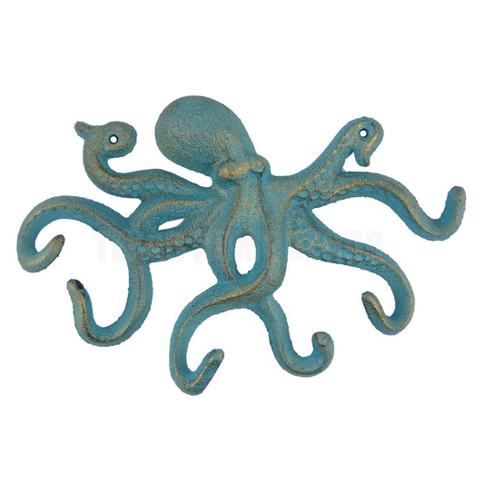 Octopus Wall Hooks Coat Hanger Key Rack Coastal Beach Green Verdigris Cast Iron