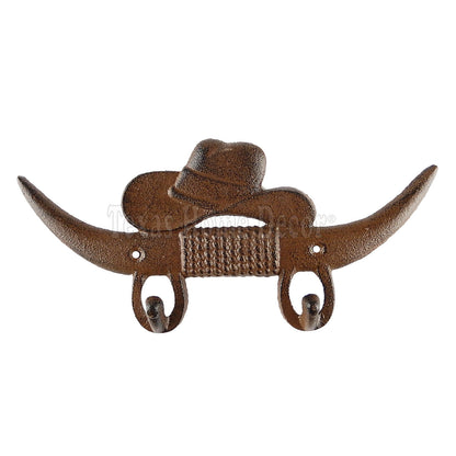 Cast Iron Rustic Longhorn Hat Wall Hook Key Towel Coat Hanger Western Decor