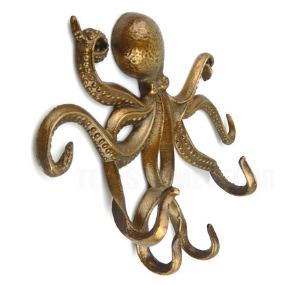 Metal Octopus Tentacles Wall Hook Key Towel Coat Hanger Rack Antique Brass Look