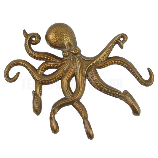 Metal Octopus Tentacles Wall Hook Key Towel Coat Hanger Rack Antique Brass Look