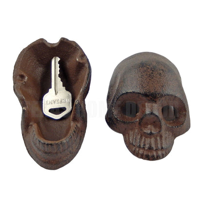Human Skull Key Box Hider Heavy Duty Cast Iron Garden Porch Decor Rustic Brown