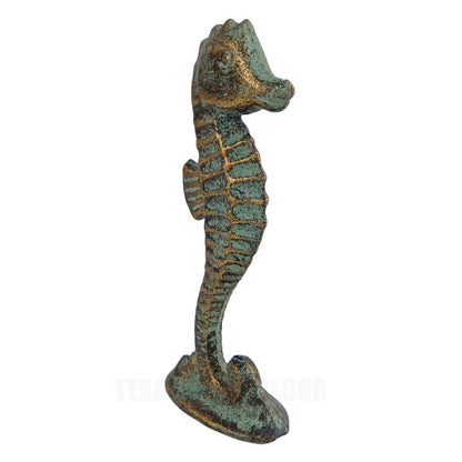 Cast Iron Seahorse Table Top Figurine Statue Verdigris Patina Nautical Decor